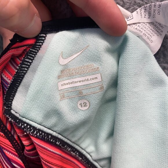 Nike Girls Swim Size 12 Tankini‎ Top Strappy Back Pink Purple Stripes Bra - Picture 3 of 11